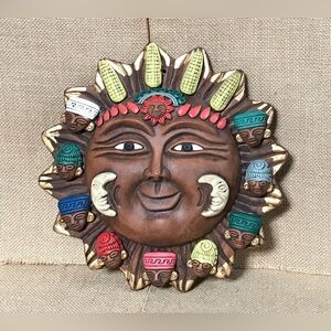 Mayan Sun God Wall Hanging Inah Reproduction Terracotta Pottery Celestial Solar